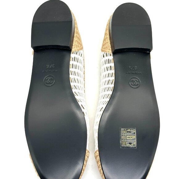 CHANEL REV CC Raffia Crochet Woven Two Tone Cap Toe Ballerina Ballet Flats - Picture 12 of 14